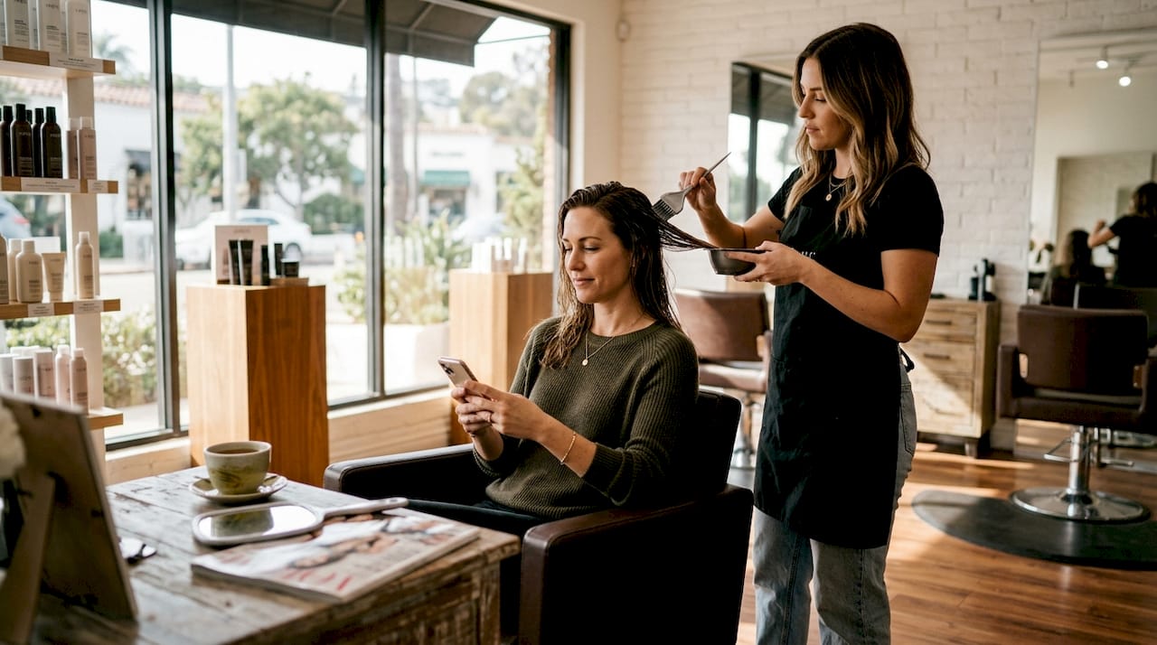 Client receives luxury hair treatment in salon