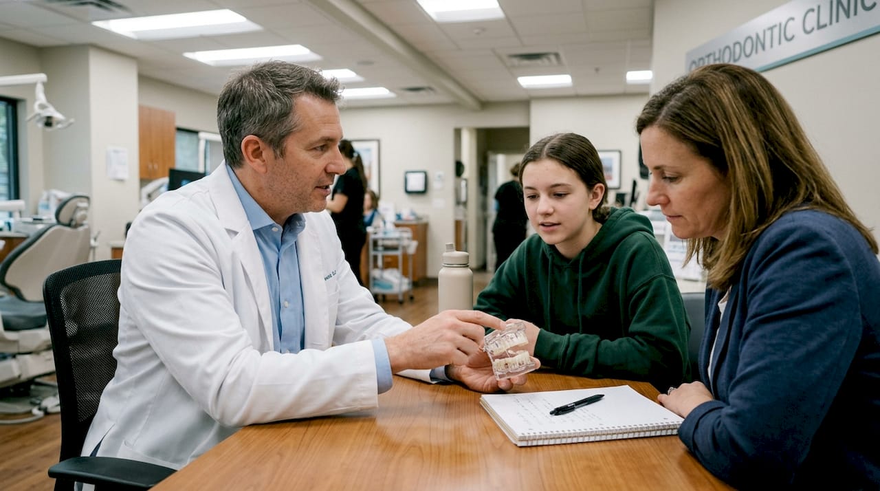 Orthodontist explaining clear aligner model