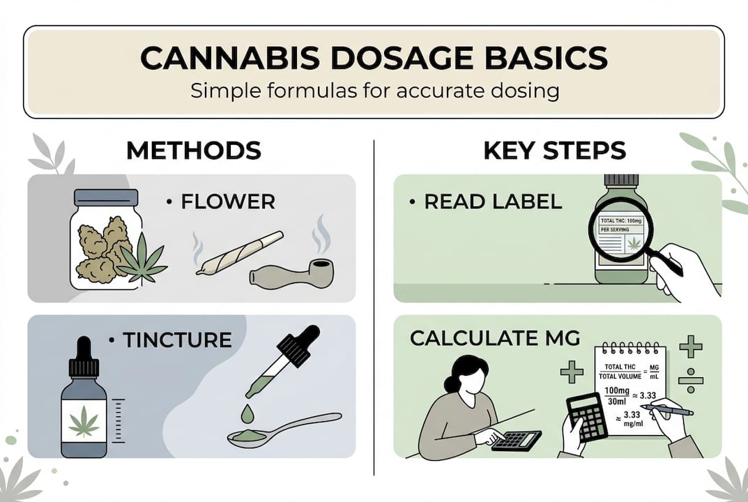 Infographic showing cannabis dosage calculation basics