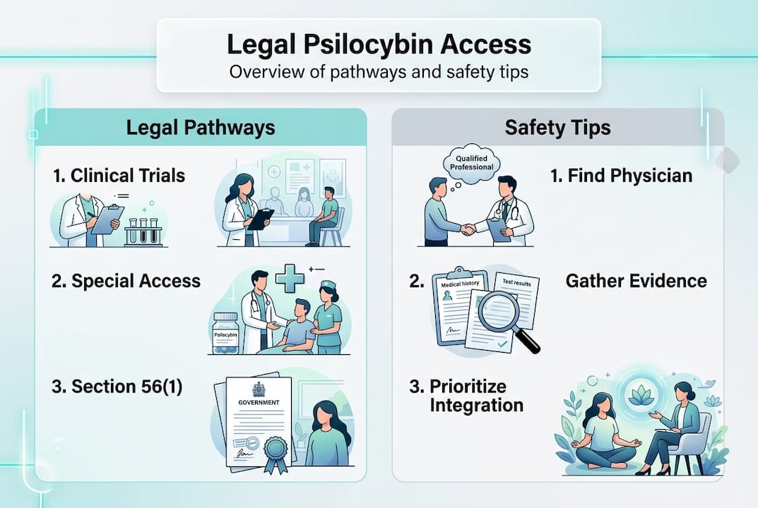 Infographic on legal psilocybin access pathways