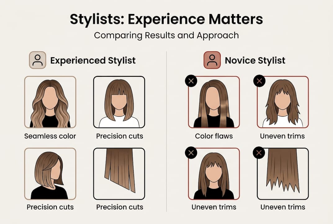 Infographic comparing experienced and novice stylists