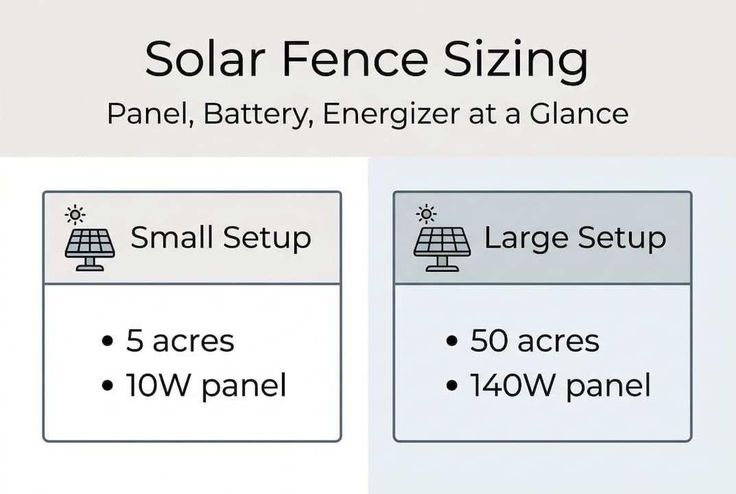 Infographic shows small and large solar fencing setups