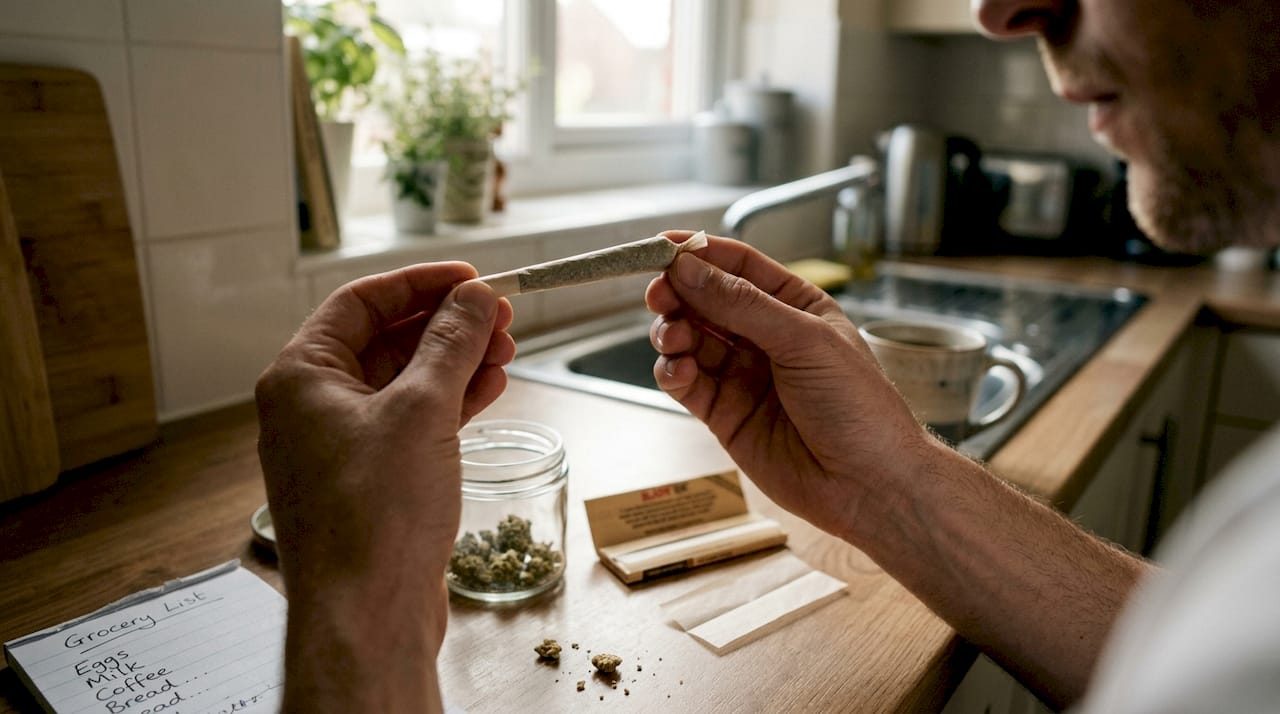 Hands closely inspecting a single pre-roll