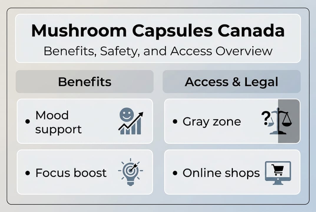 Infographic of mushroom capsules benefits and access