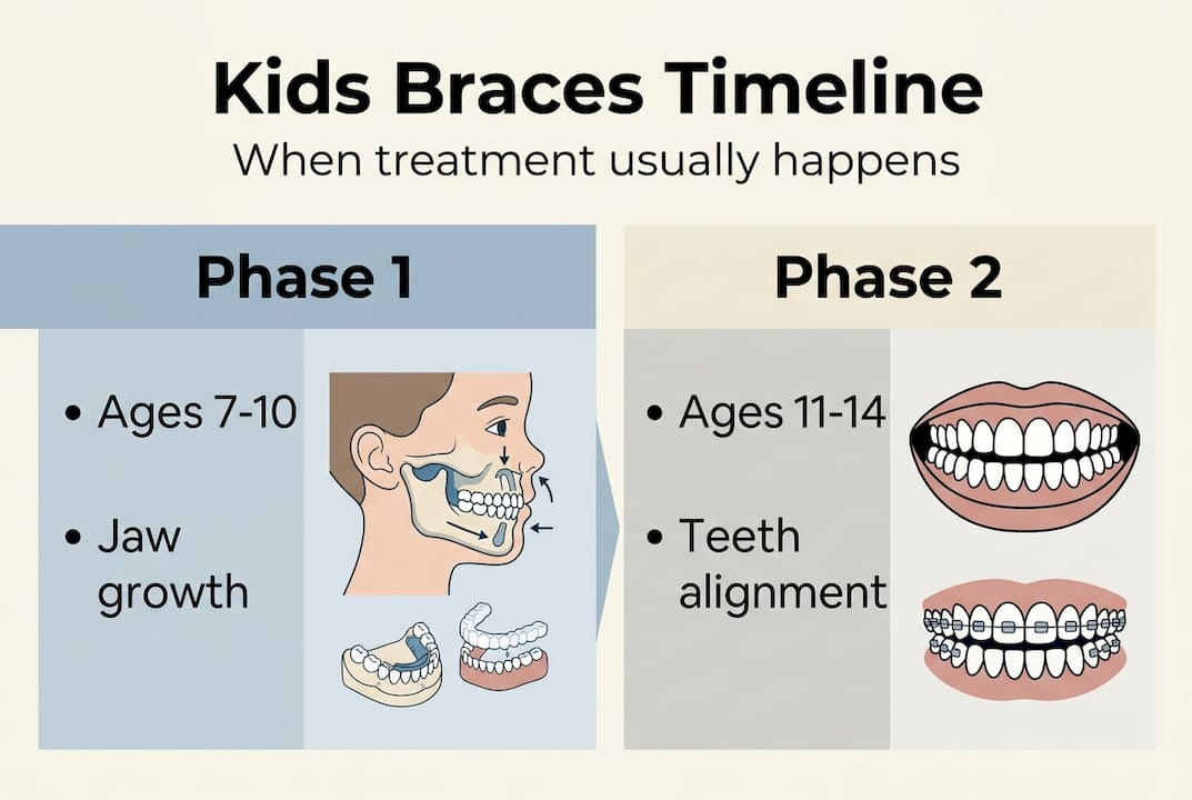 Infographic outlining braces phases by age and purpose