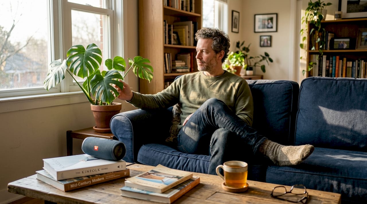 Man enjoying peaceful moment heightened senses