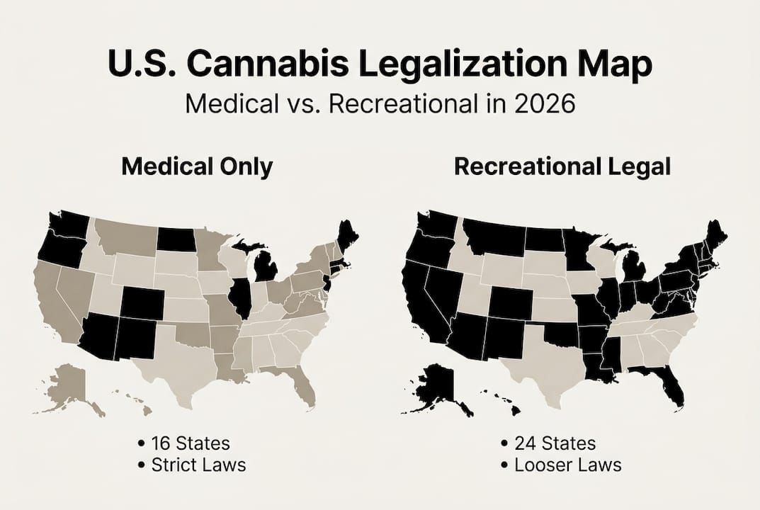 Infographic medical and recreational cannabis state summary