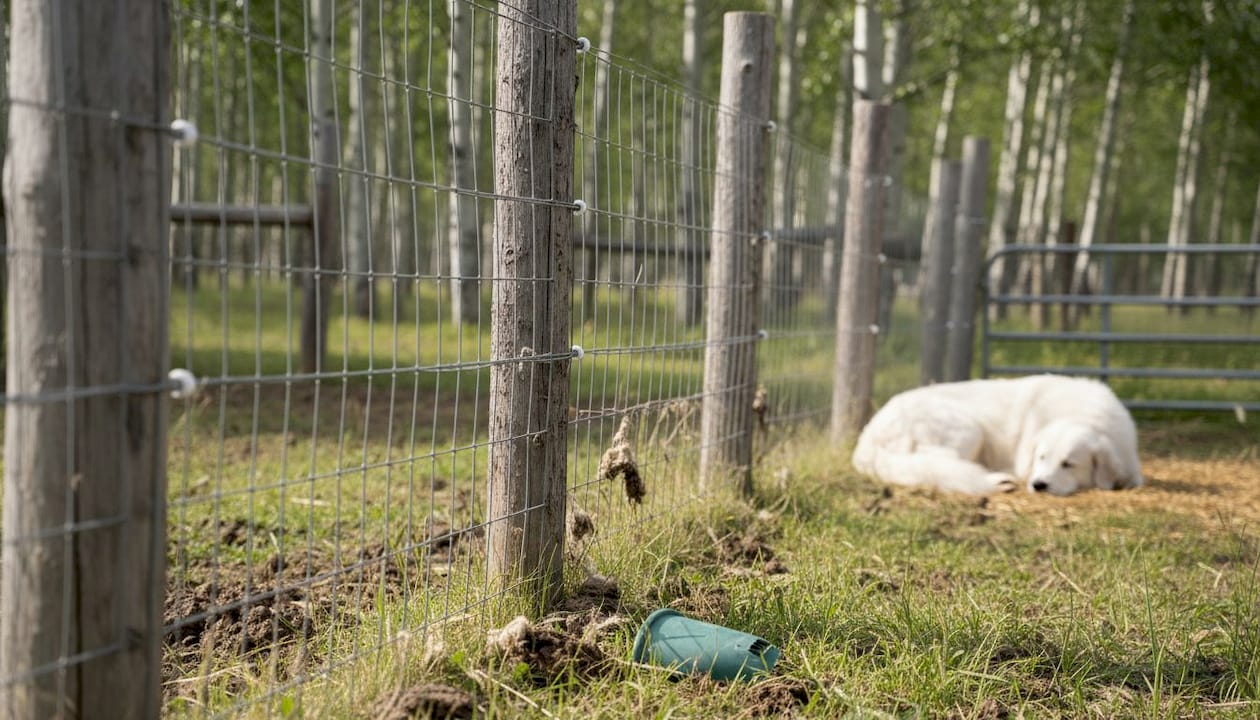 Close-up of hybrid multi-layer livestock fence