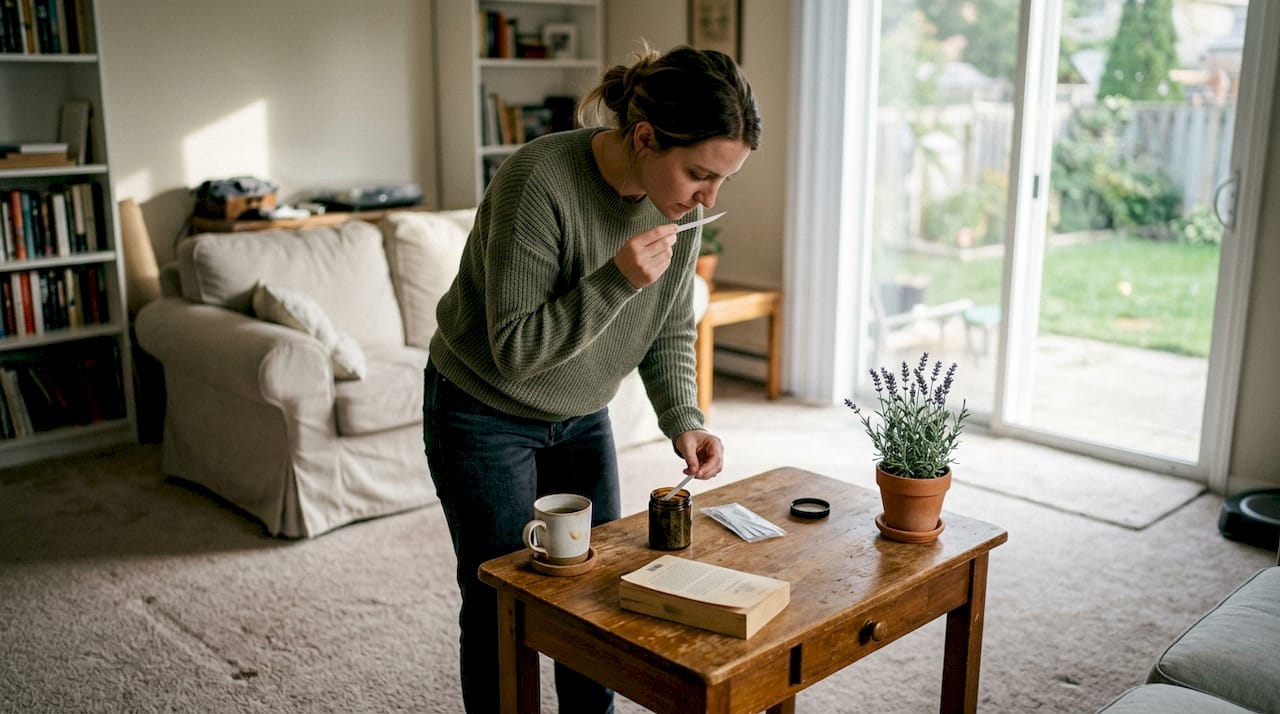 Smelling hemp flower with scent strip at home
