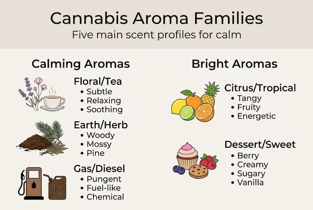 Infographic of five cannabis aroma families