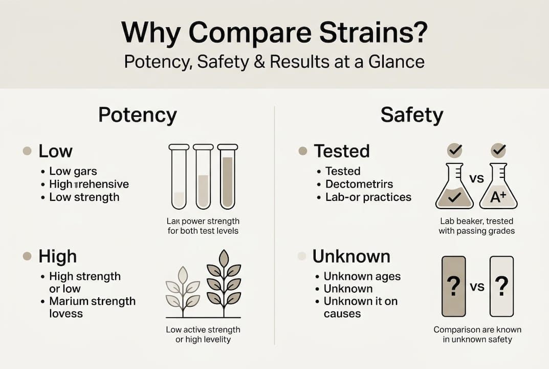 Infographic comparing mushroom strains potency and safety