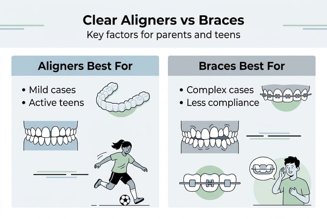 Infographic comparing clear aligners and braces