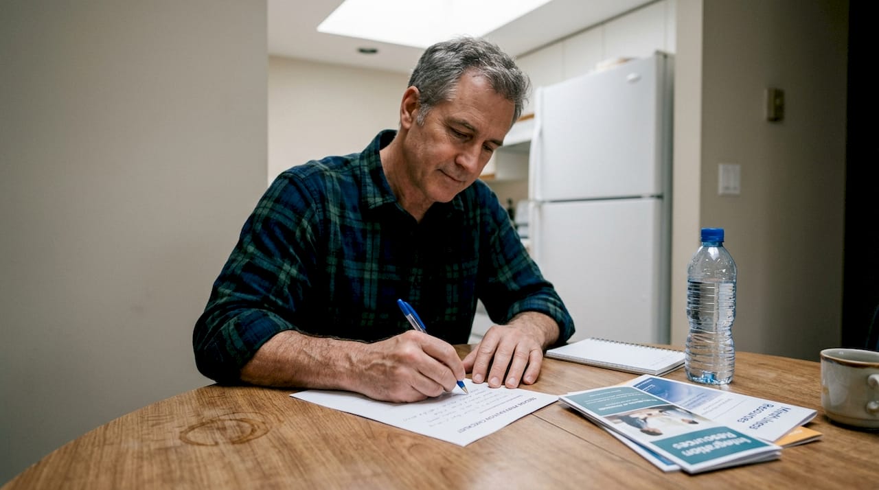 Man preparing checklist for psychedelic session
