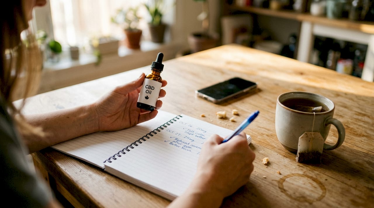 Close-up hands tracking CBD oil for pain
