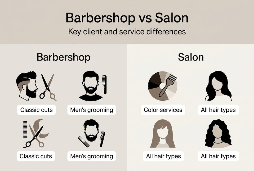 Infographic contrasting barbershop and salon features