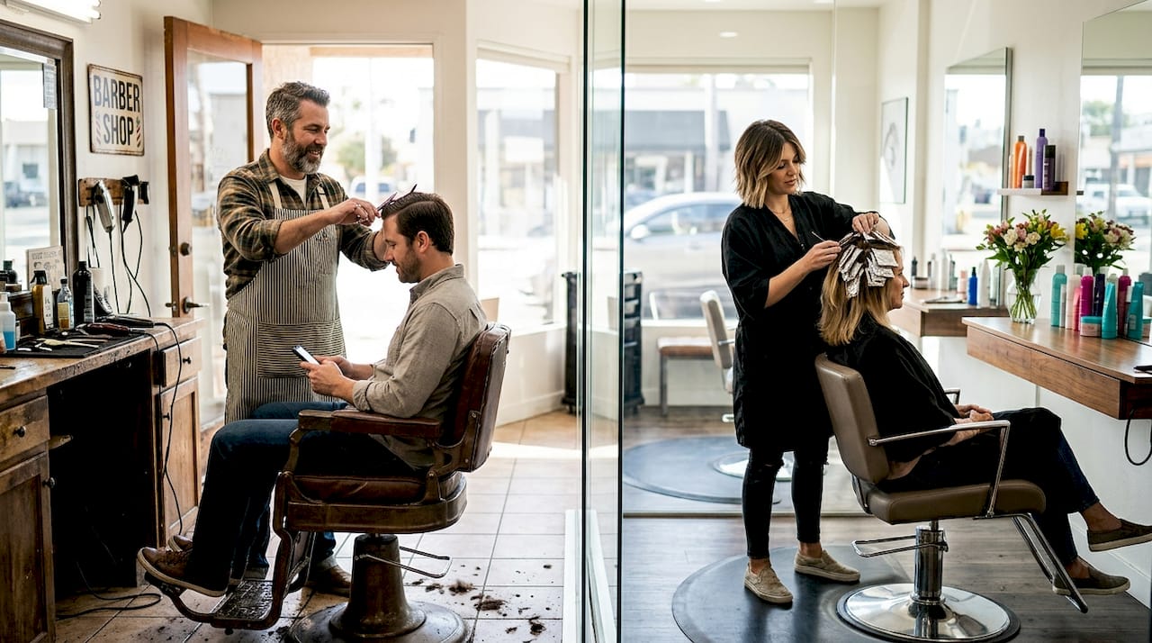 Barbershop and salon side by side in La Jolla