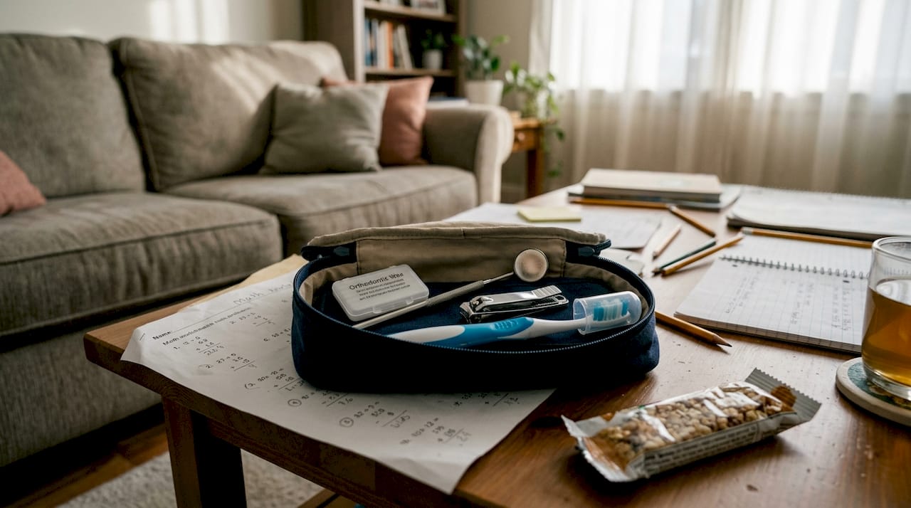Orthodontic home toolkit on living room table