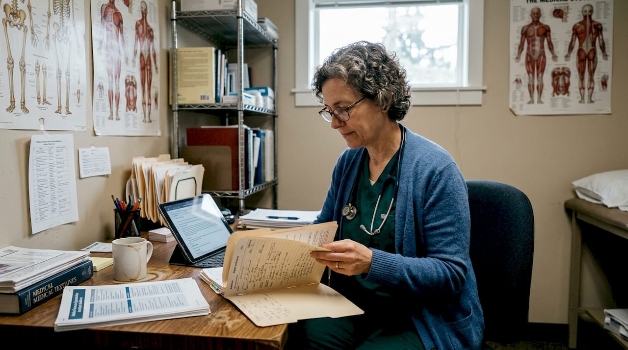 Doctor reviews medical safety and health records