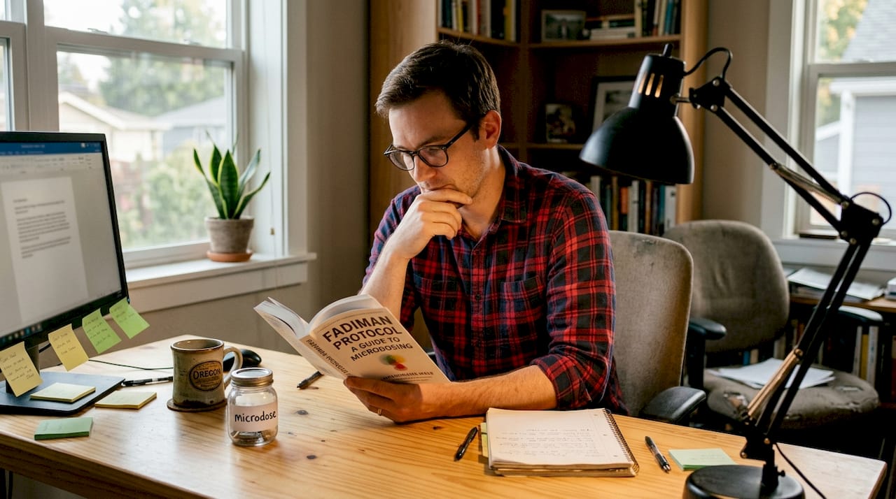 Man studies book on microdosing protocol