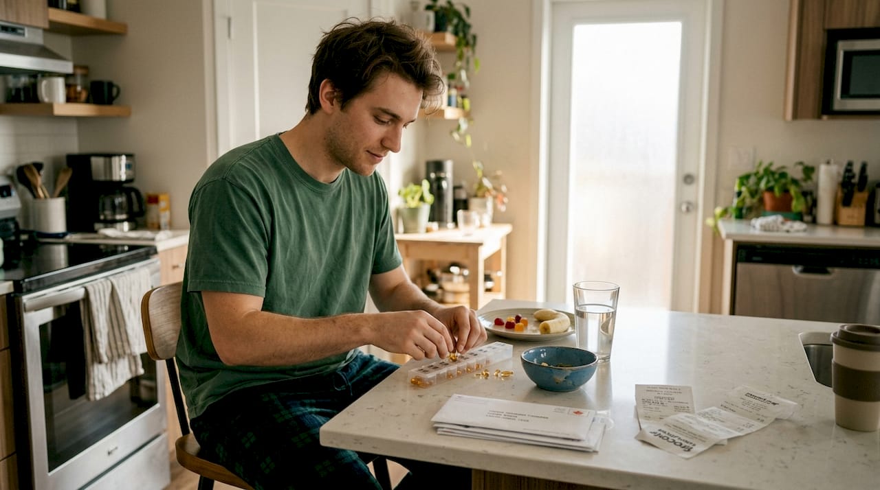 Man preparing CBD edibles in home kitchen