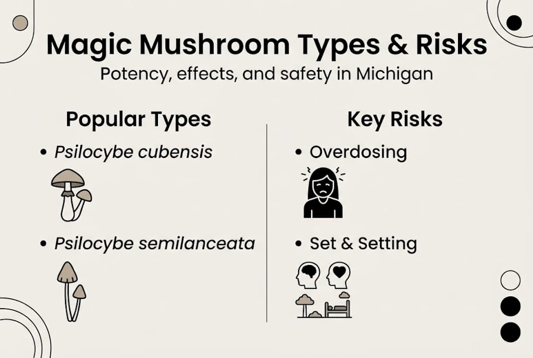 Infographic showing mushroom types and safety risks