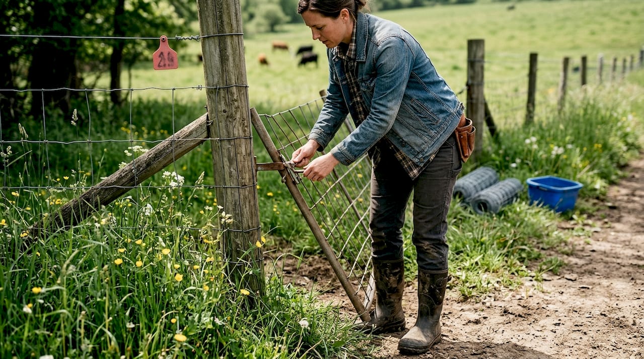 Worker opening let-down wildlife passage gate