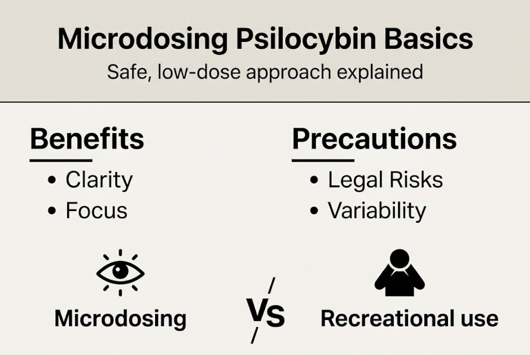 Infographic summarizing psilocybin microdosing basics