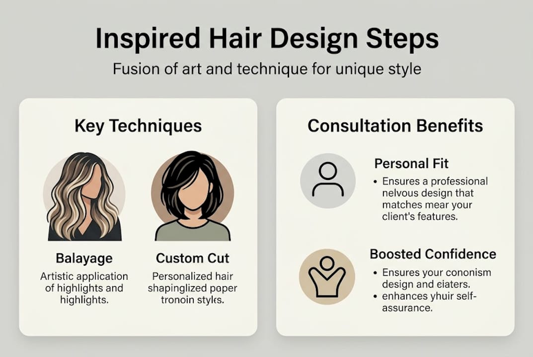 Infographic summarizing inspired hair design steps