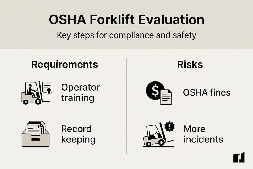 Infographic of OSHA forklift evaluation steps and risks