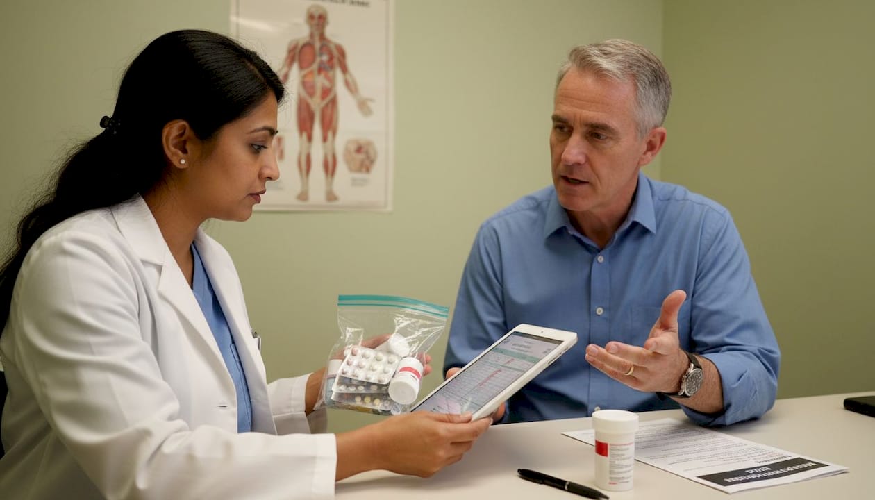 Doctor and patient review medication list together