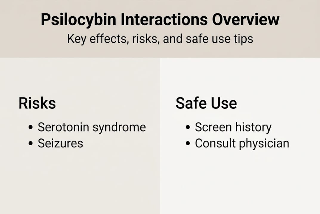 Infographic of main psilocybin interactions and safety tips