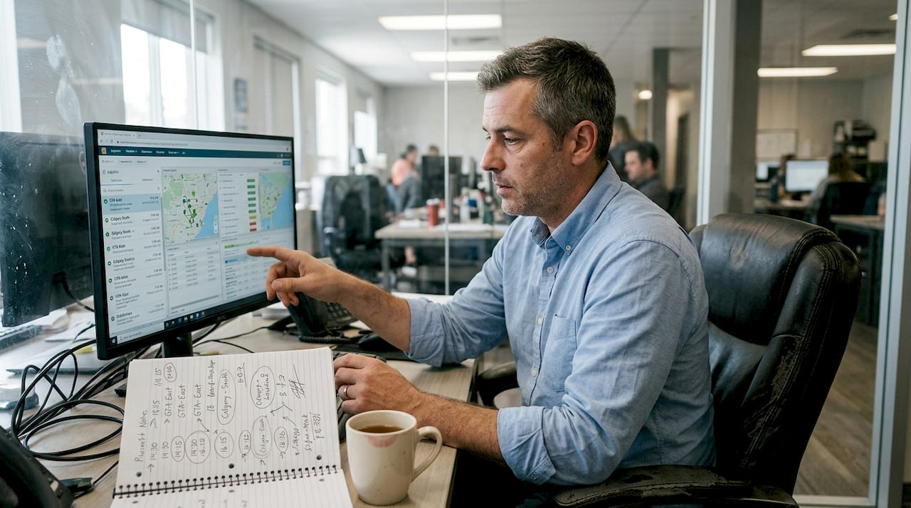 Dispatch manager reviews delivery status screen
