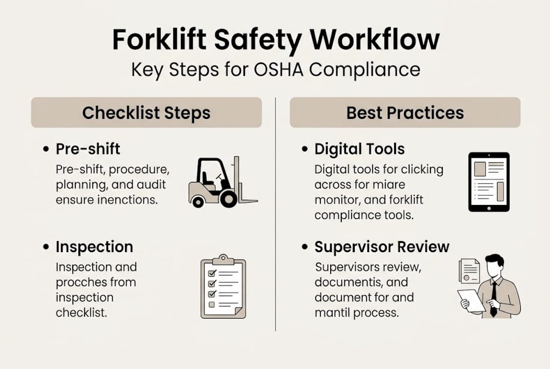 Infographic of forklift safety workflow steps and practices