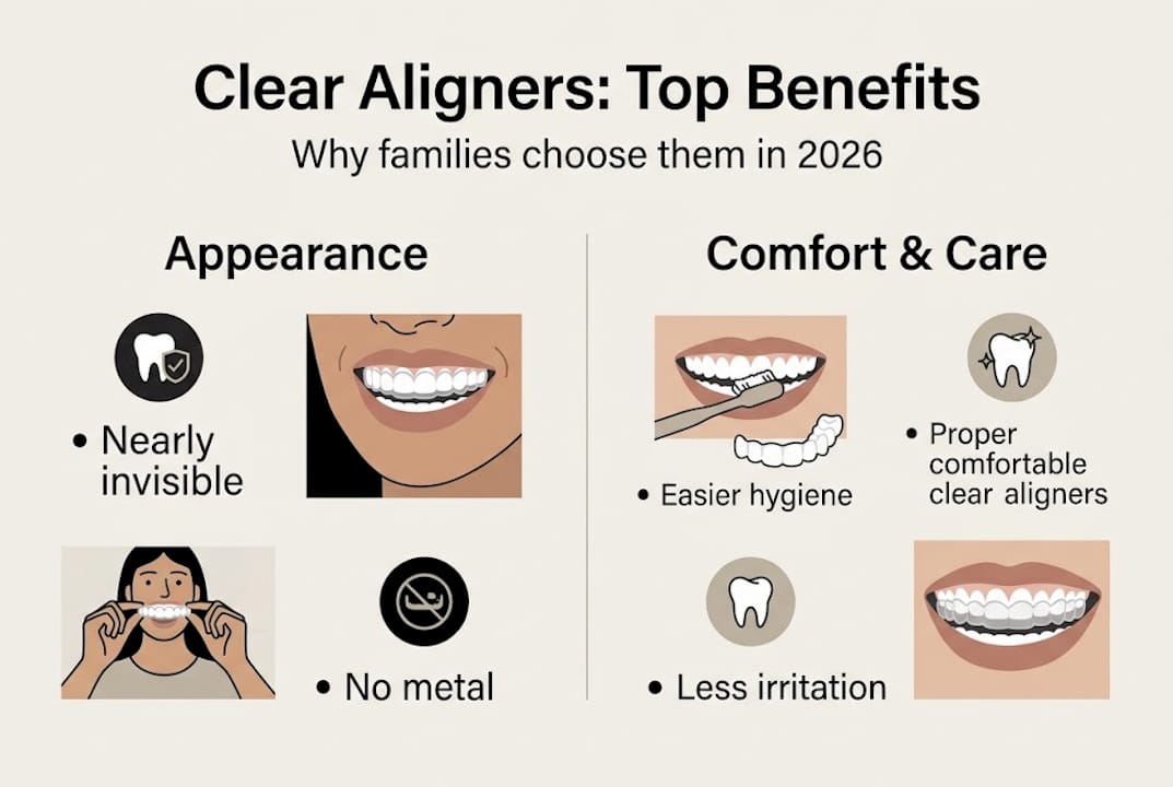 Infographic with key clear aligner benefits