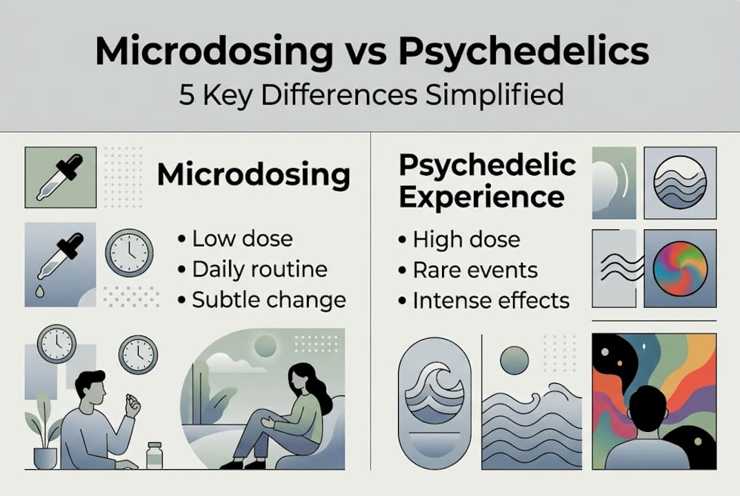 Infographic comparing microdosing and psychedelic experience