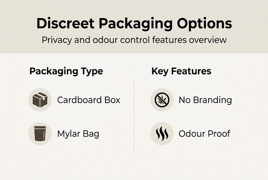 Infographic on discreet cannabis packaging types and features