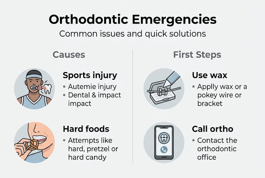 Infographic overview orthodontic emergencies causes steps