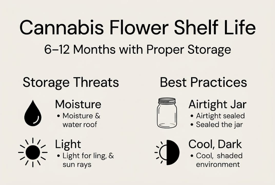 Infographic showing cannabis shelf life factors and tips
