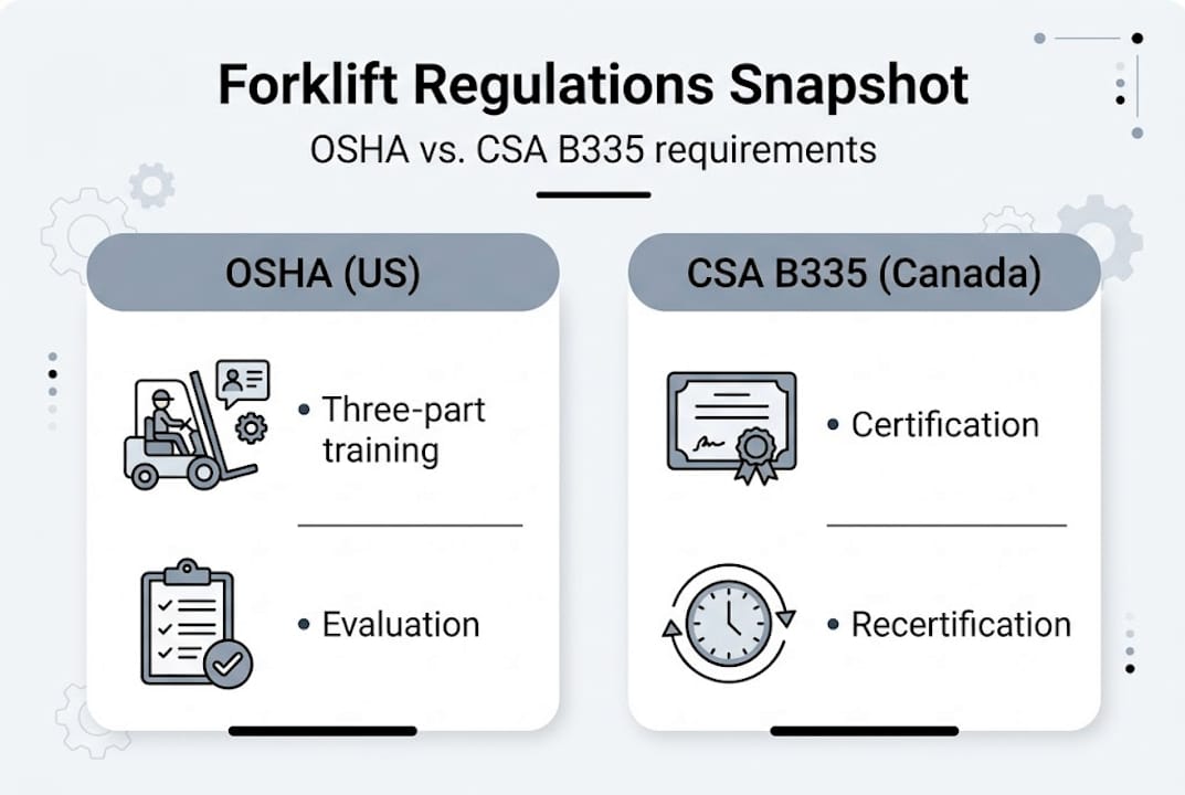 Infographic comparing OSHA and CSA forklift standards
