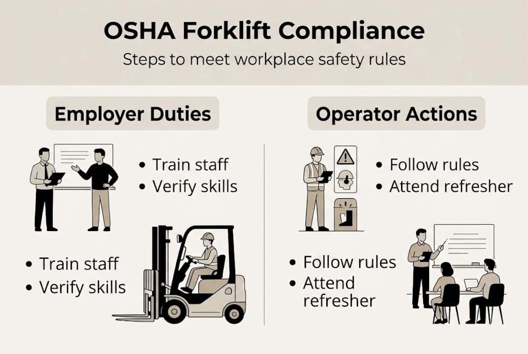 Infographic detailing OSHA forklift compliance steps