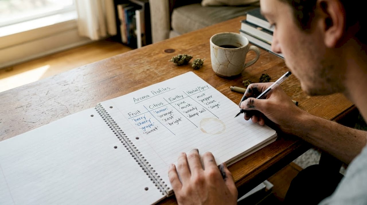 Notebook with cannabis aroma profile chart