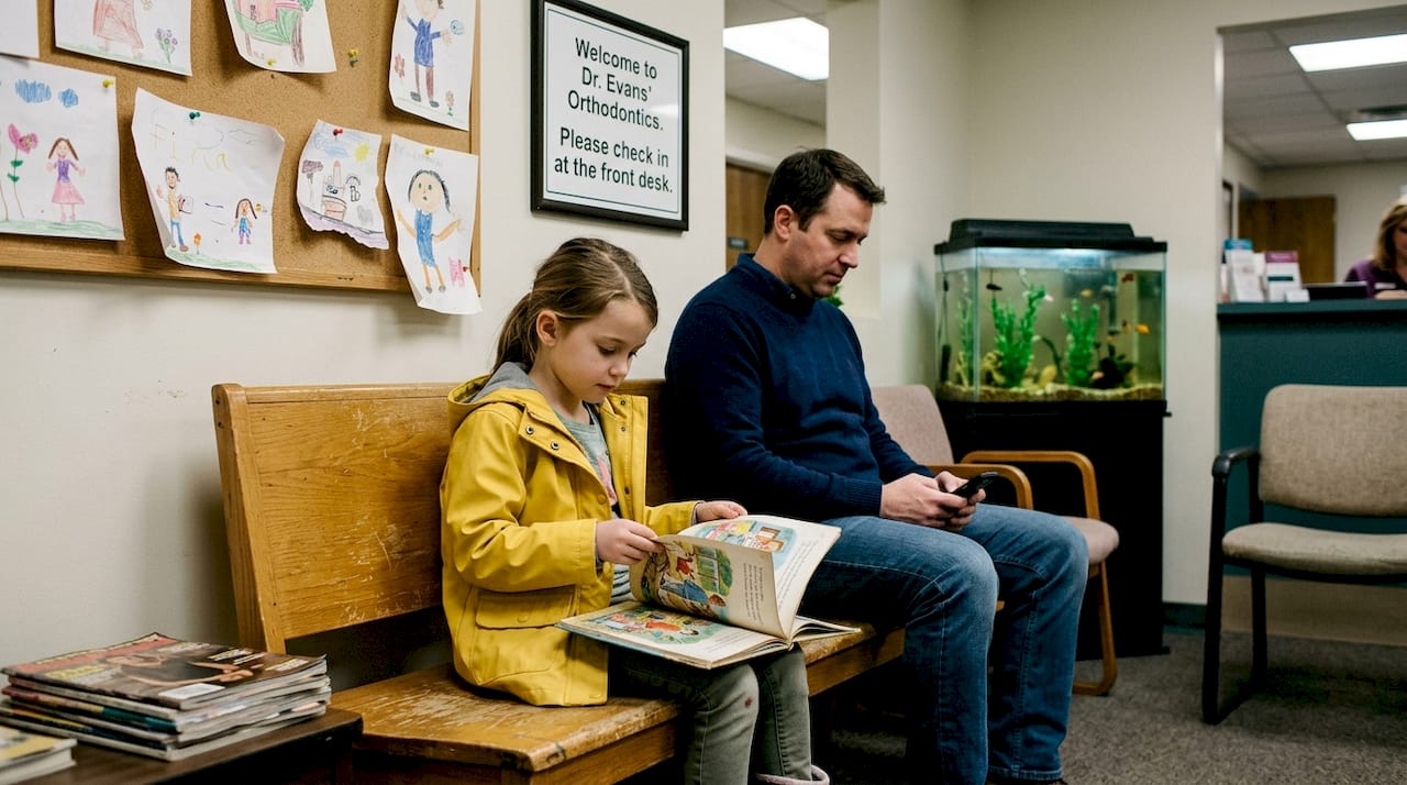 Child and parent waiting at orthodontist