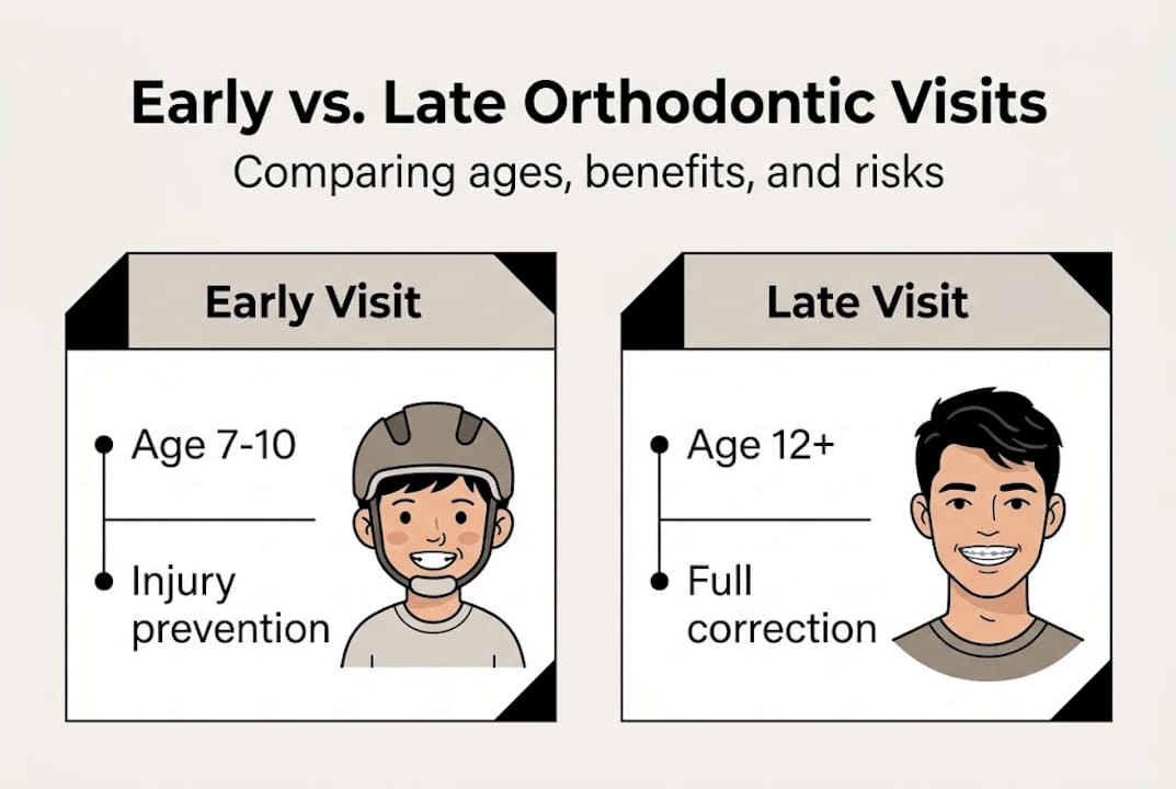 Infographic showing early versus late orthodontic visits