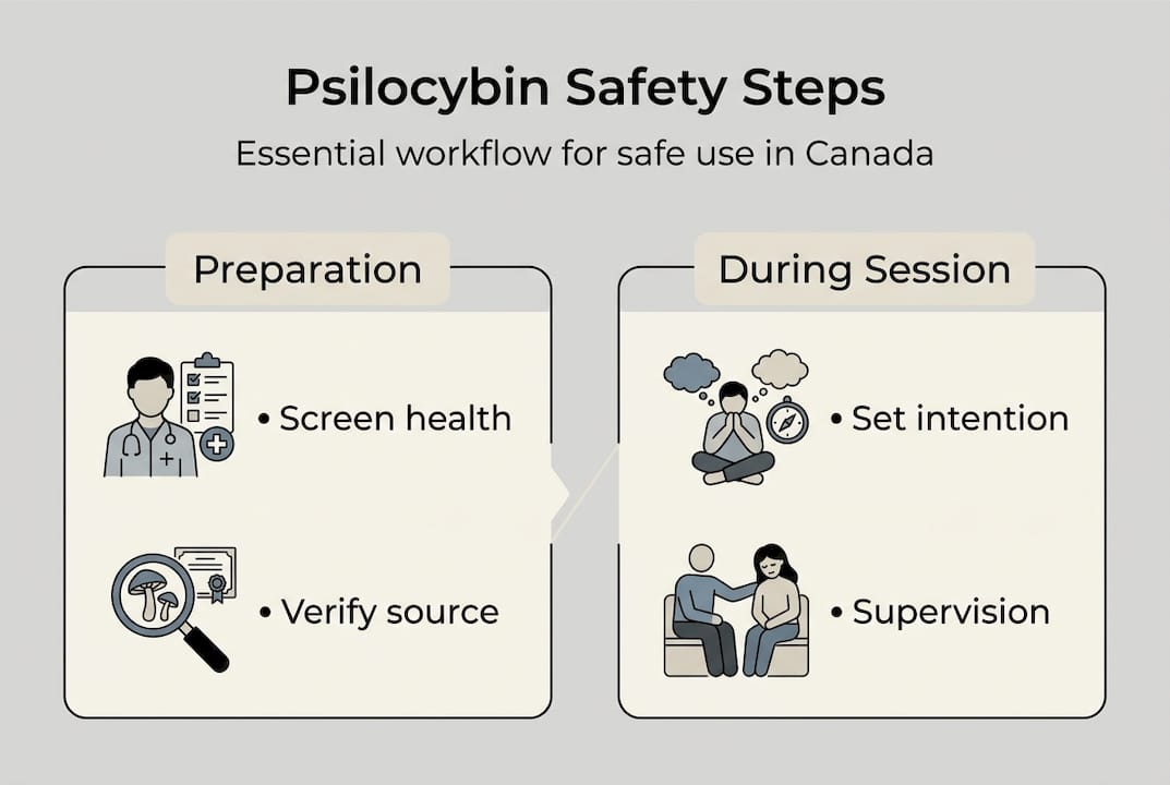 Infographic showing psilocybin safety workflow steps