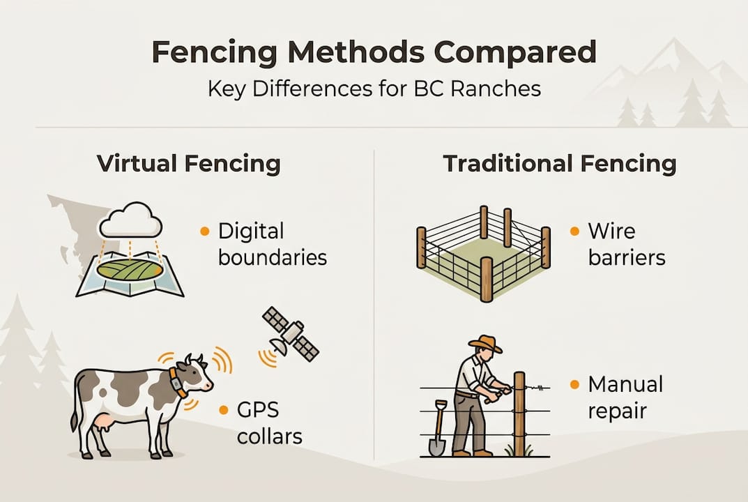 Infographic comparing virtual and traditional fencing