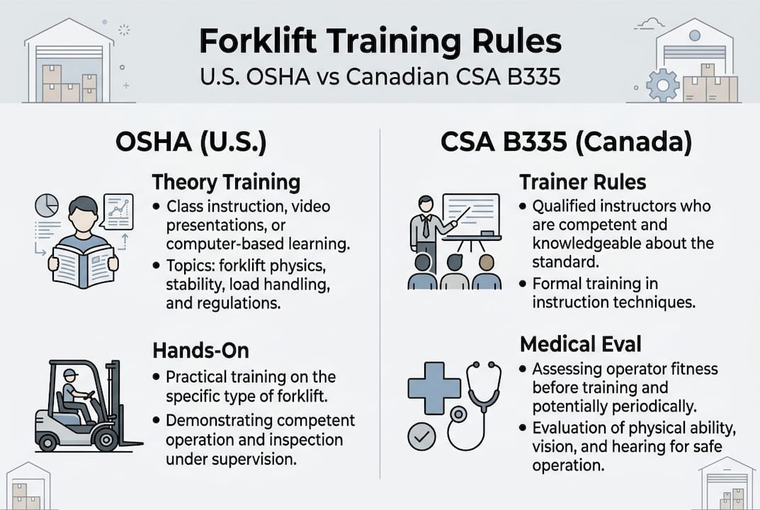 Infographic comparing OSHA and CSA forklift rules