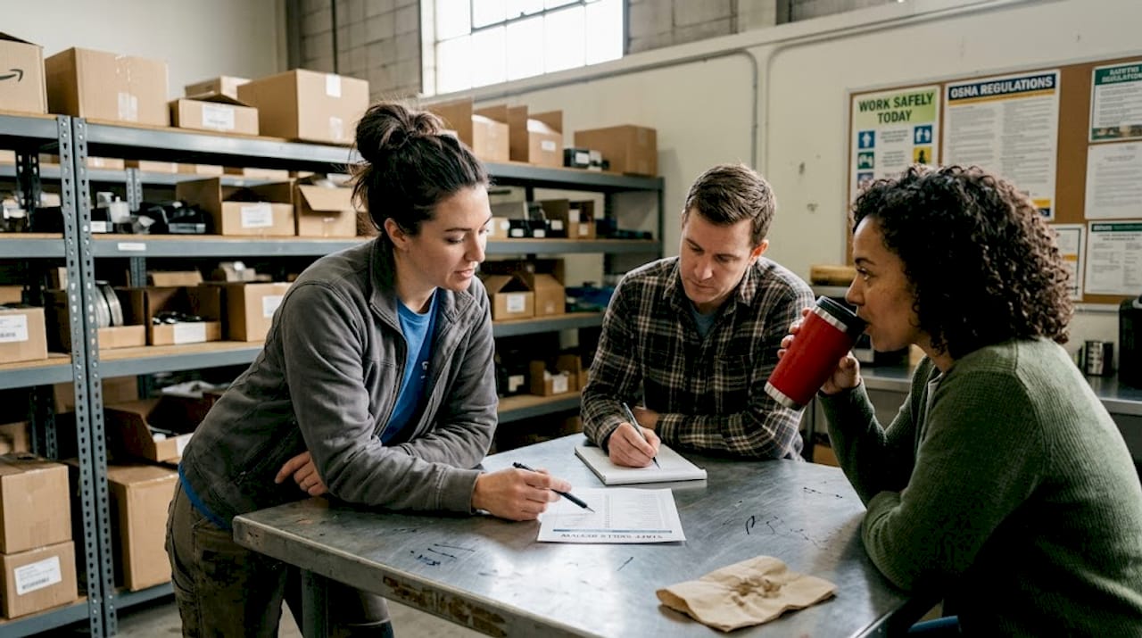 Safety meeting team reviews checklist