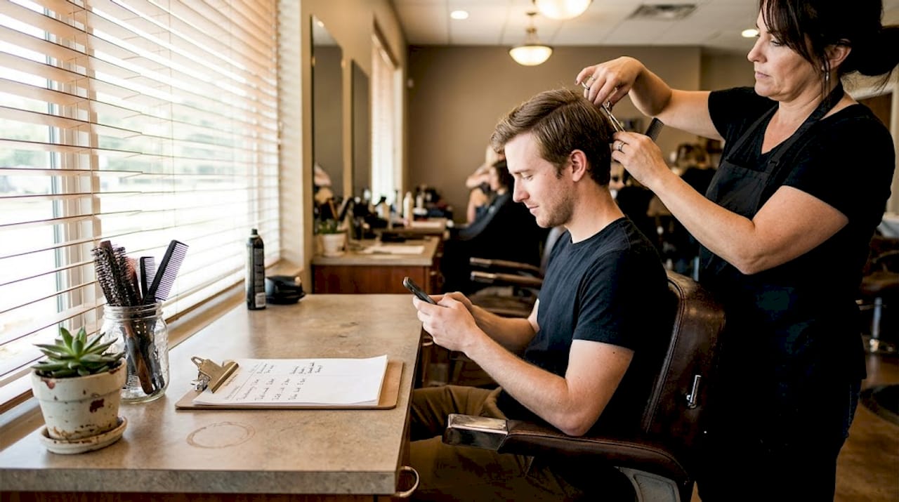 Client receiving custom haircut in salon