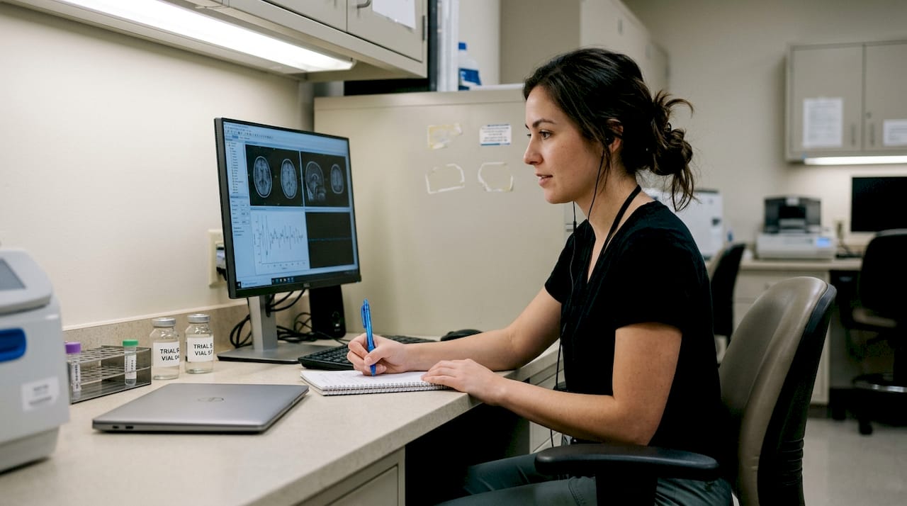 Research assistant documenting clinical trial data