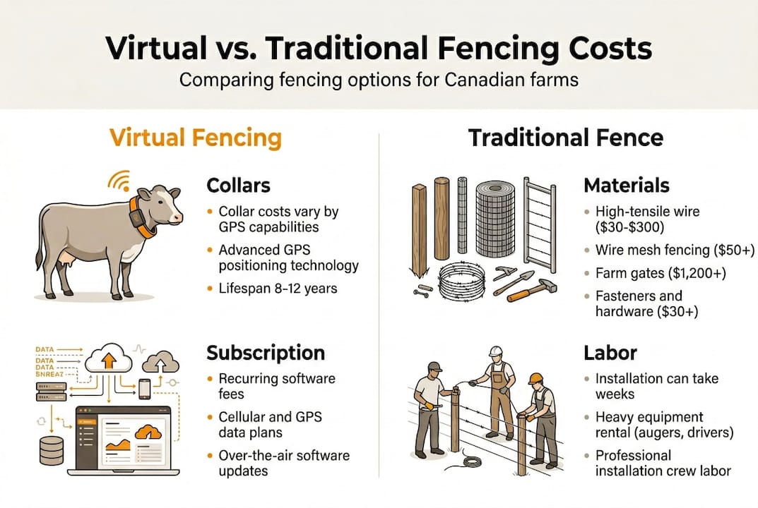 Infographic showing virtual and traditional fencing costs